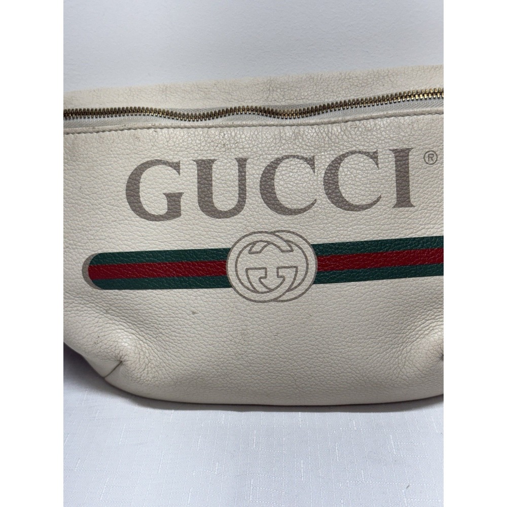 Gucci‎ Logo Belt Bag White Leather Web Stripe Waist Crossbody Fanny Pack COA